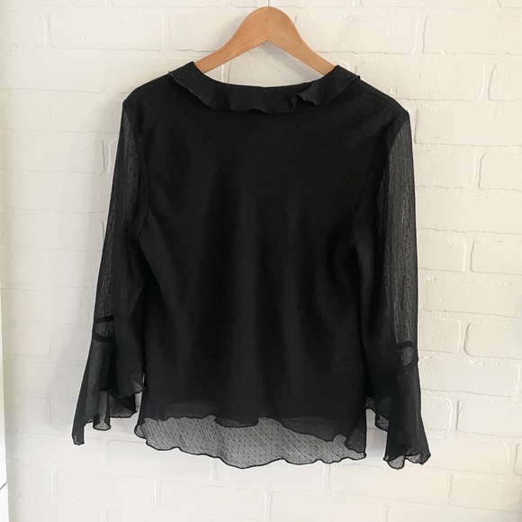 Vintage Blouse Sheer Flare sleeve Dark Romantic Ruffled Fairy Polka dot Sz 14 - Picture 13 of 15
